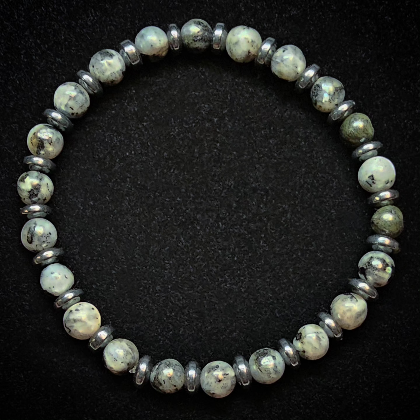 Anchored Duality || Beaded Crystal Bracelet: Larvikite