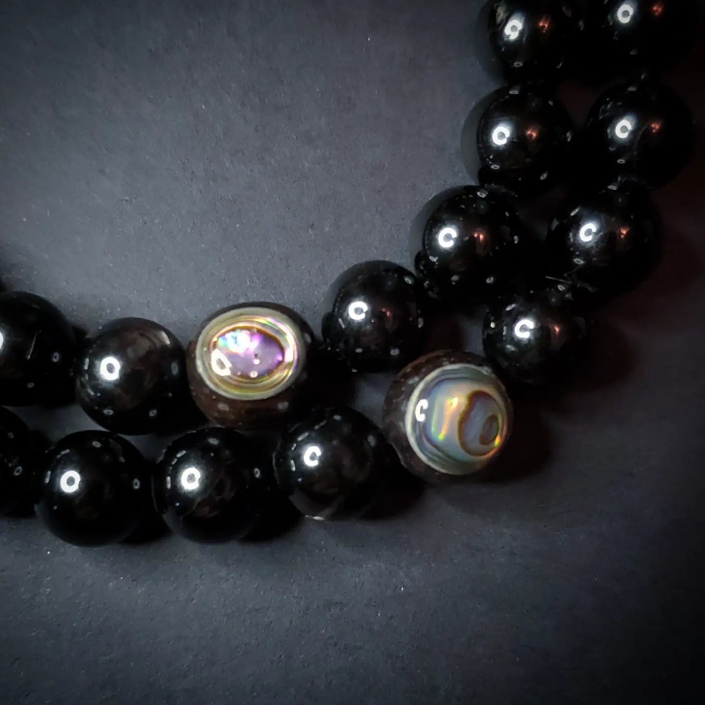 Protection || Beaded Crystal Bracelet: Ebony & Abalone w/ Tourmaline