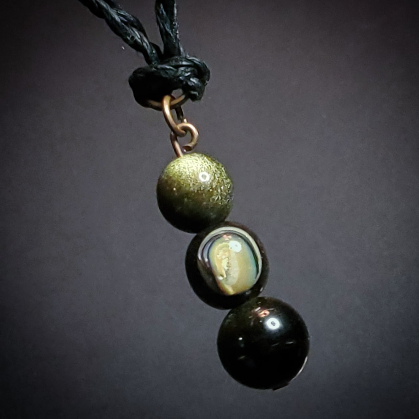 Protection || Beaded Crystal Pendant: Ebony & Abalone w/ Obsidian - 3