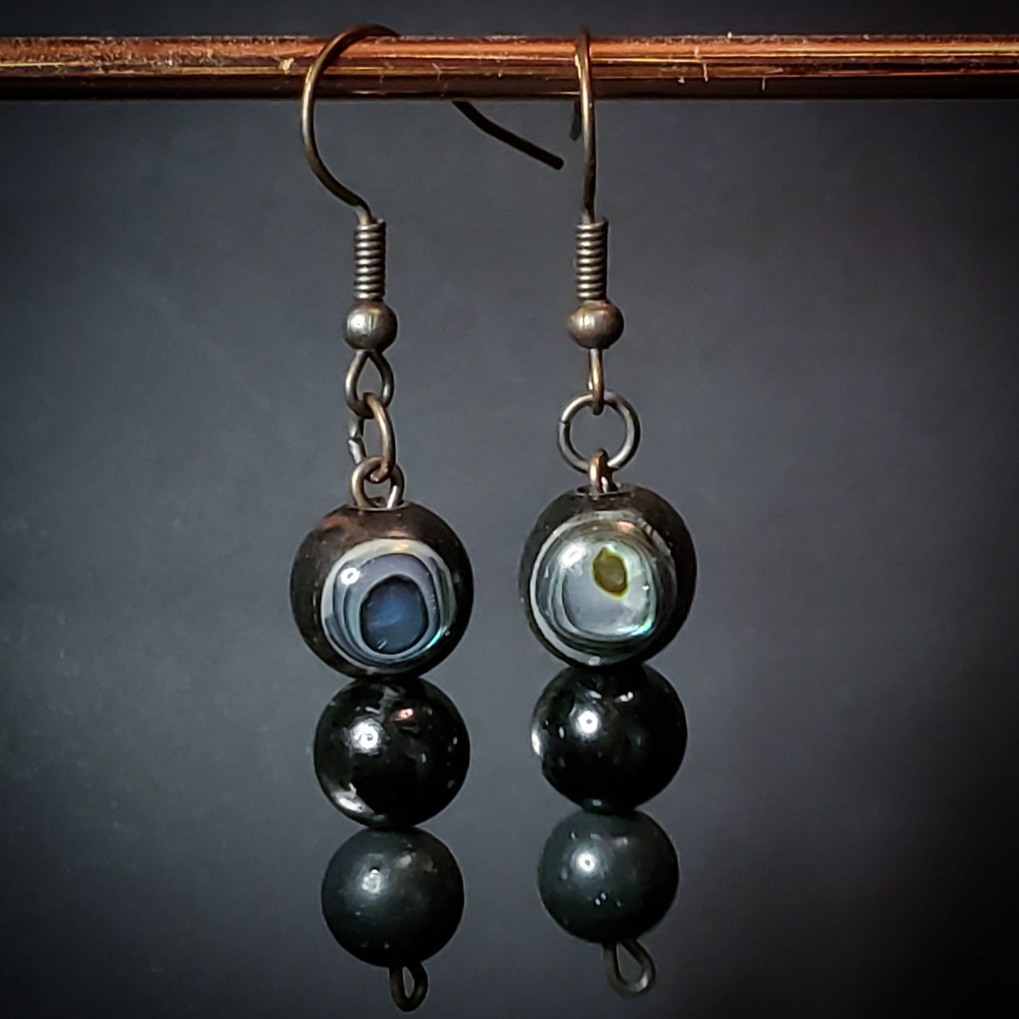 Protection || Beaded Crystal Earrings: Ebony & Abalone - 3a