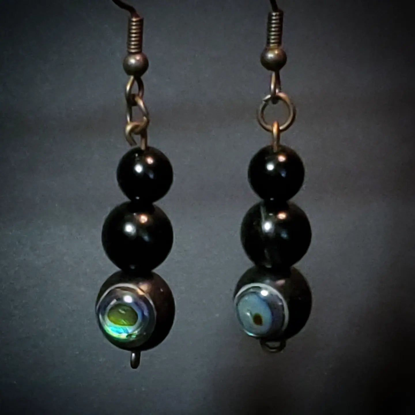 Protection || Beaded Crystal Earrings: Ebony & Abalone - 3c