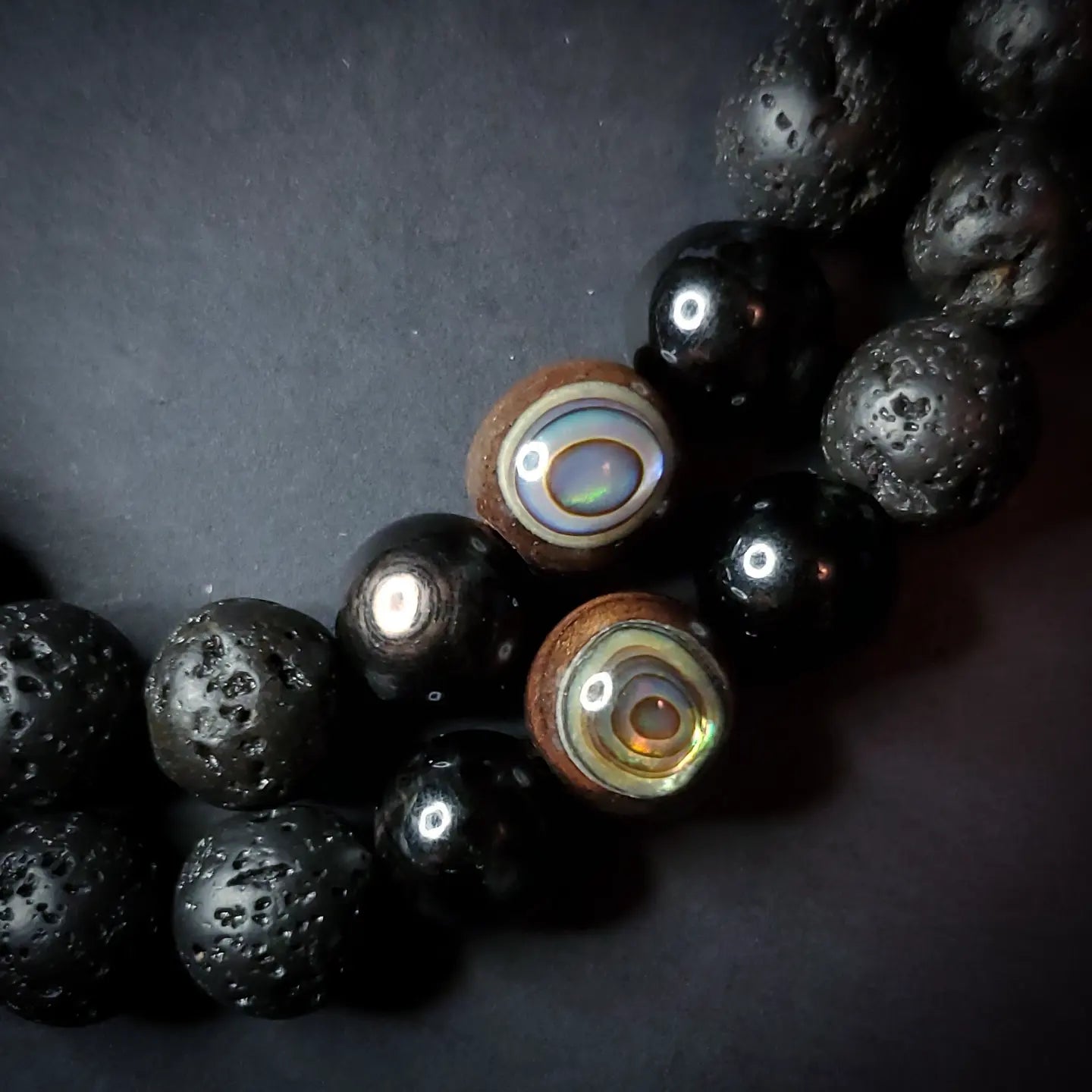 Protection || Beaded Crystal Bracelet: Ebony & Abalone w/ Lava Stone