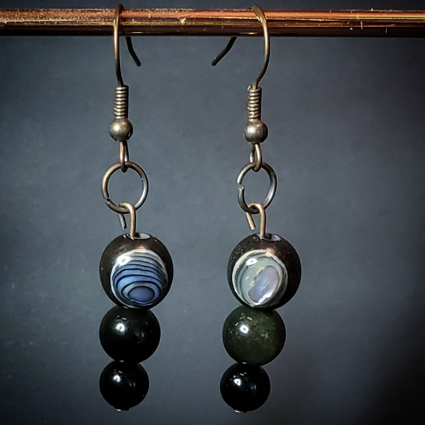 Protection || Beaded Crystal Earrings: Ebony & Abalone - 3b