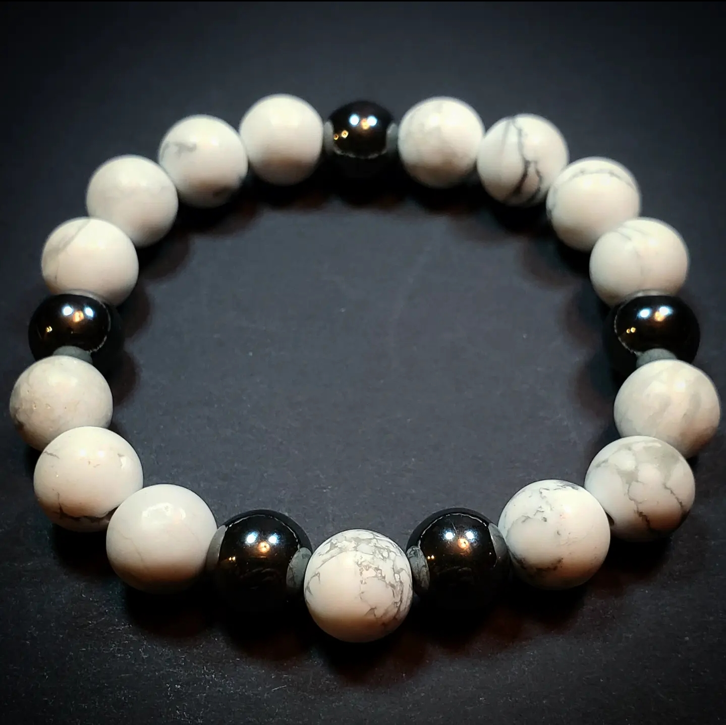 Beaded Crystal Bracelet: Howlite w/ Hematite