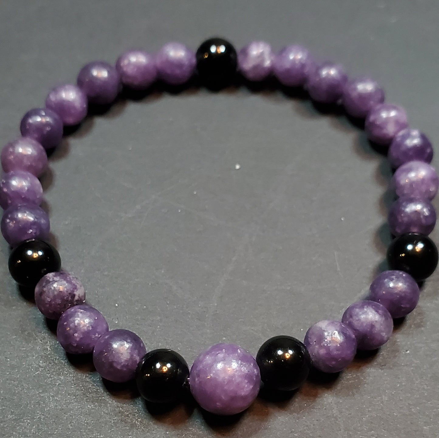 Beaded Crystal Bracelet: Lepidolite w/ Black Tourmaline