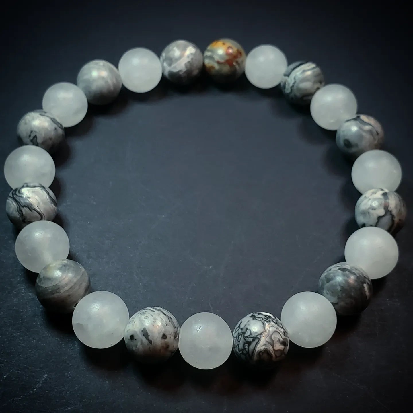Beaded Crystal Bracelet: Picasso Stone & White Jade