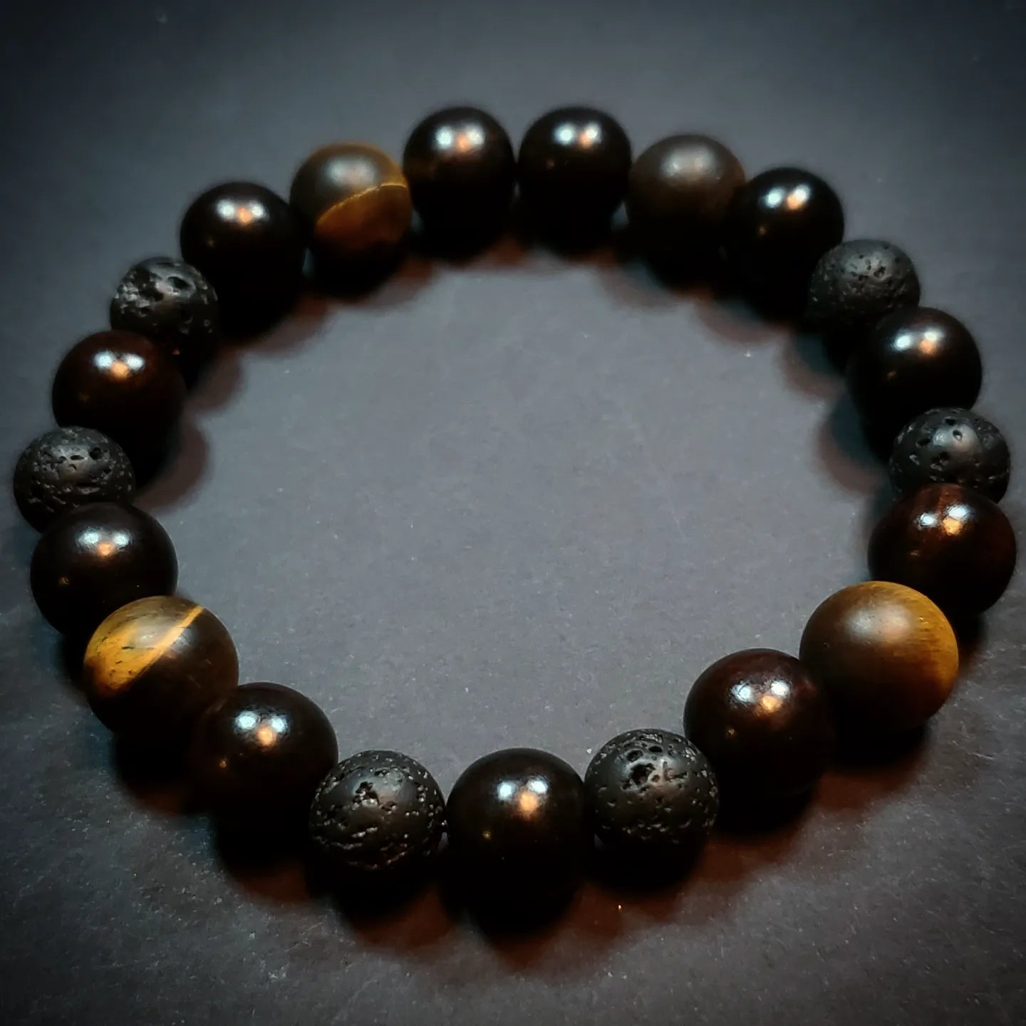 Beaded Crystal Bracelet: Ebony w/ Tiger’s Eye & Lava Stone