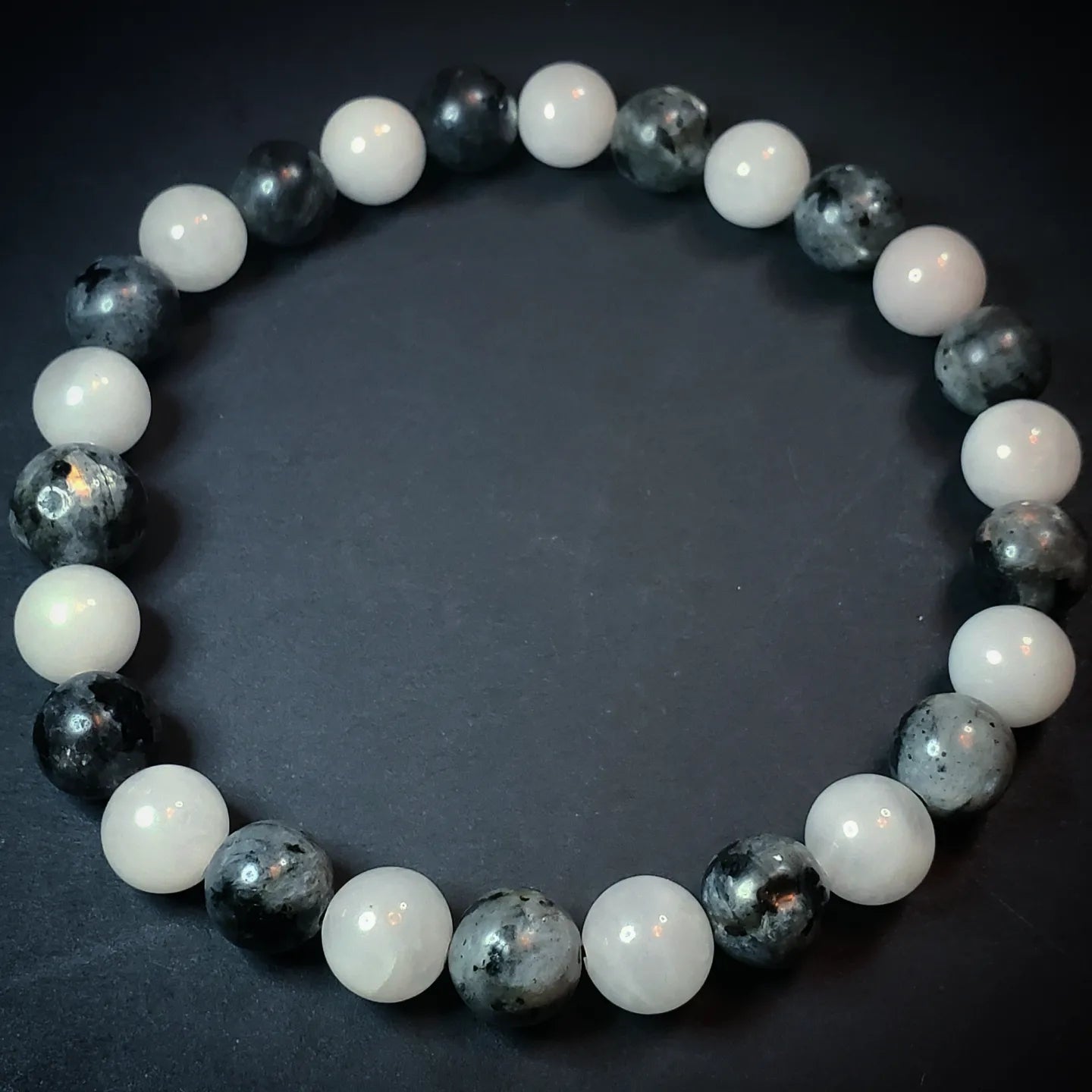 Beaded Crystal Bracelet: Larvikite & Rose Quartz