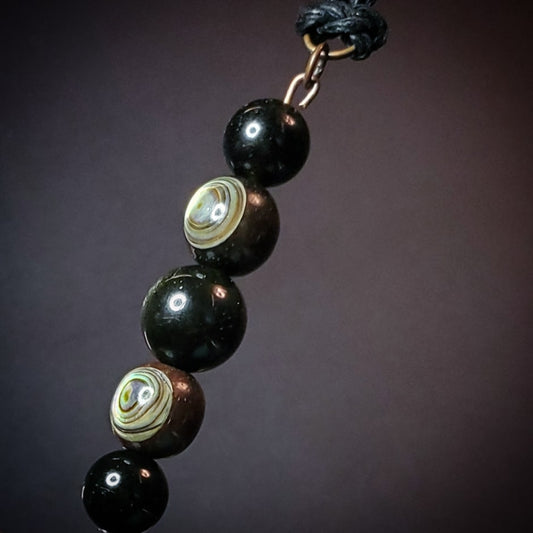 Protection || Beaded Crystal Pendant: Ebony & Abalone w/ Obsidian - 5