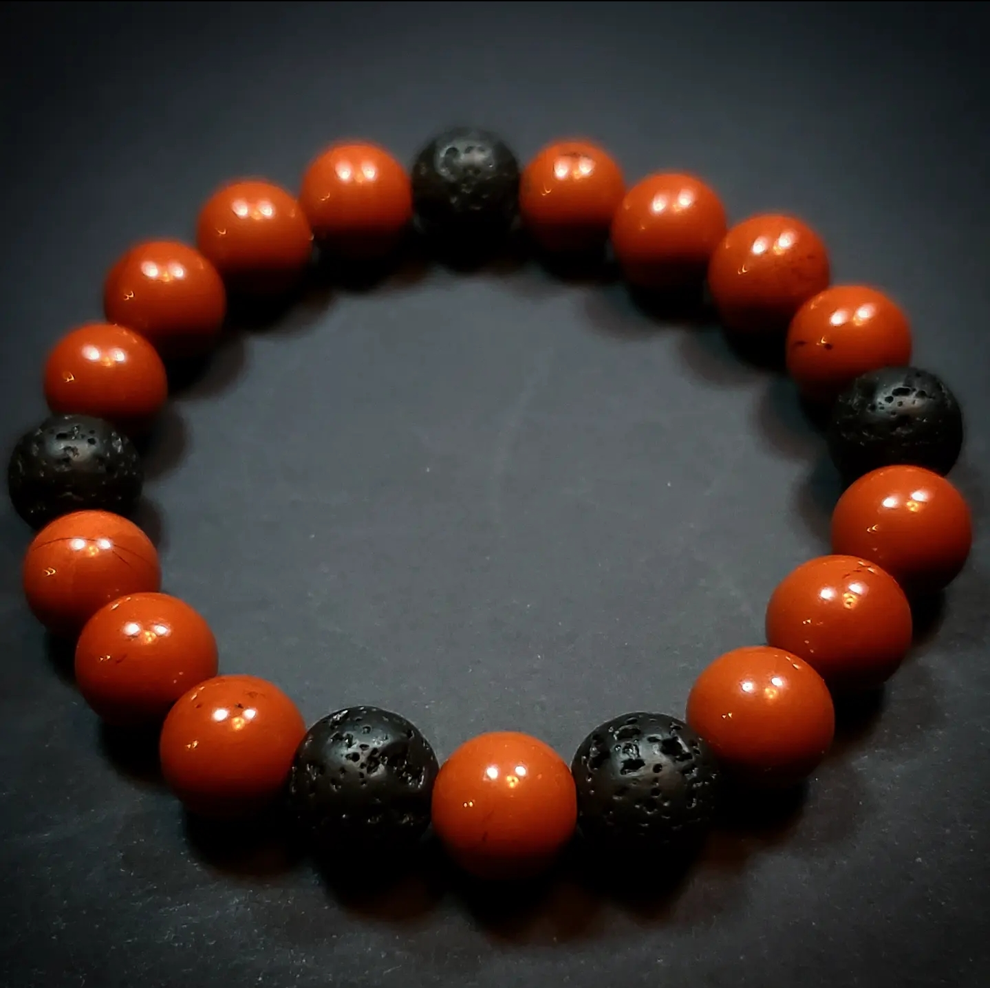 Beaded Crystal Bracelet:  Red Jasper w/ Lava Stone