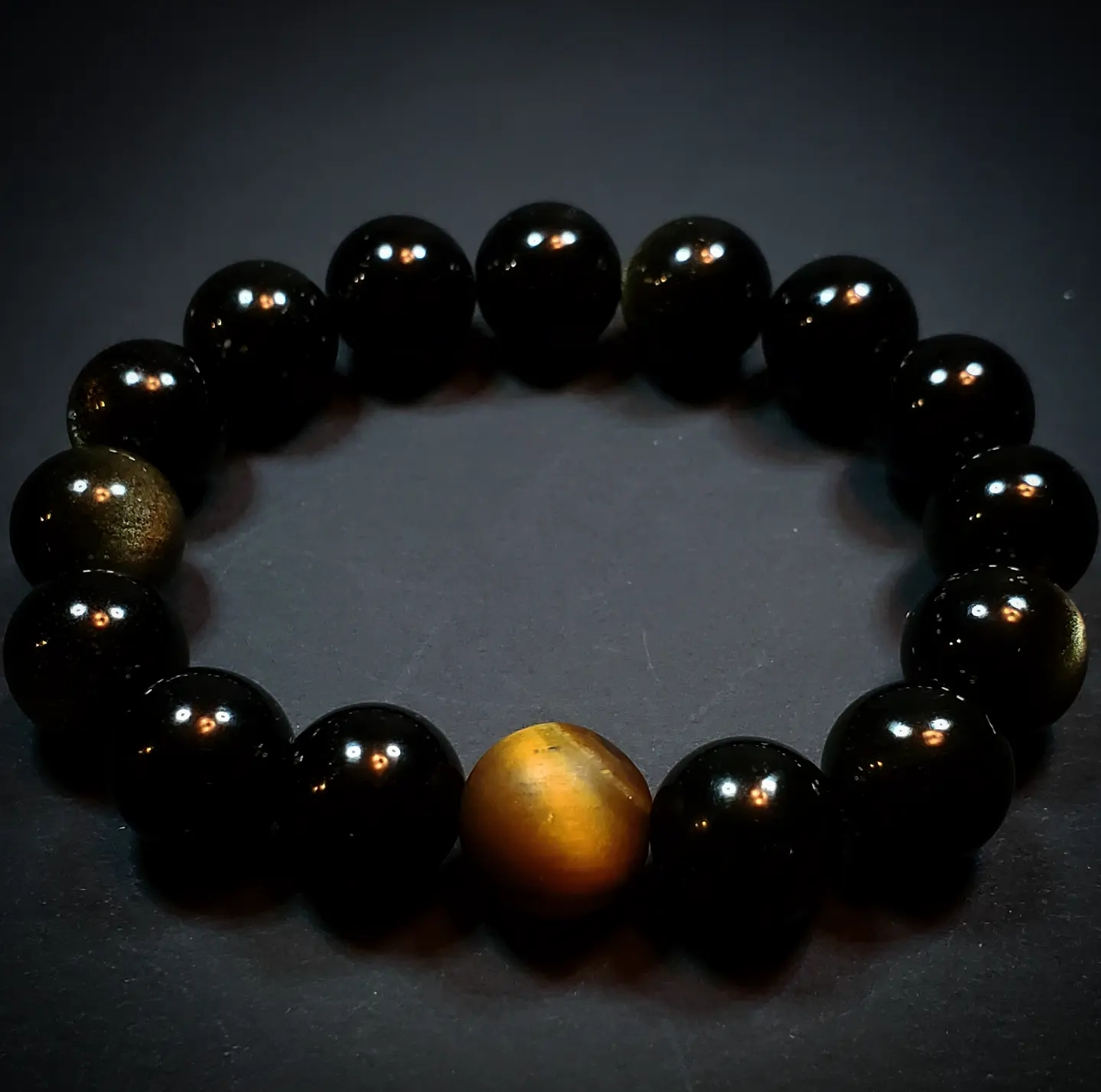 Beaded Crystal Bracelet: Golden Sheen Obsidian w/ Tiger’s Eye