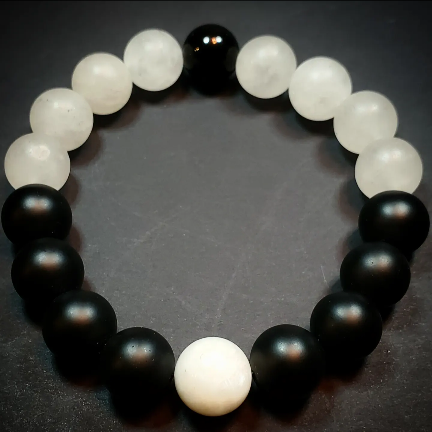 Beaded Crystal Bracelet: Black Onyx & White Jade