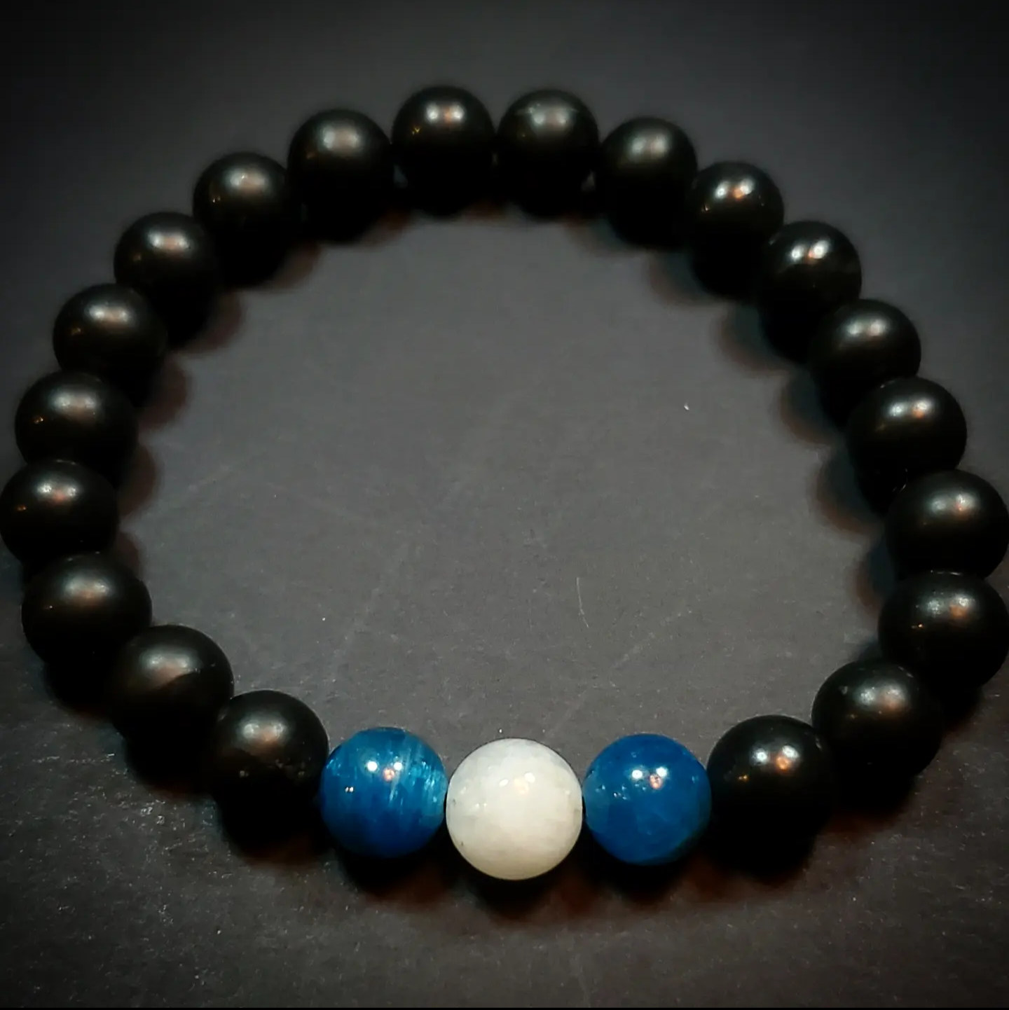 Beaded Crystal Bracelet: Shungite w/ Blue Apatite & Moonstone