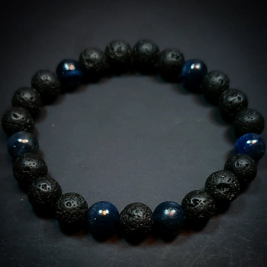 Beaded Crystal Bracelet: Lava Stone & Blue Kyanite
